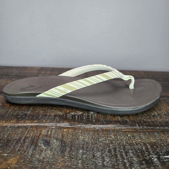 NEW Olukai Ho'Opio Womens Size 6 Sandals Flip Flop Thong Flats Striped White - Picture 5 of 11